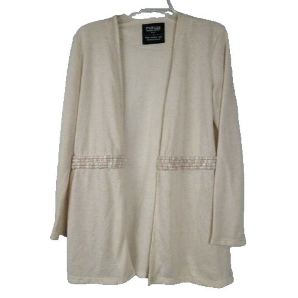 MARWA Womens Cardigan Small Cream‎ Open Front Minimalist Neutral
